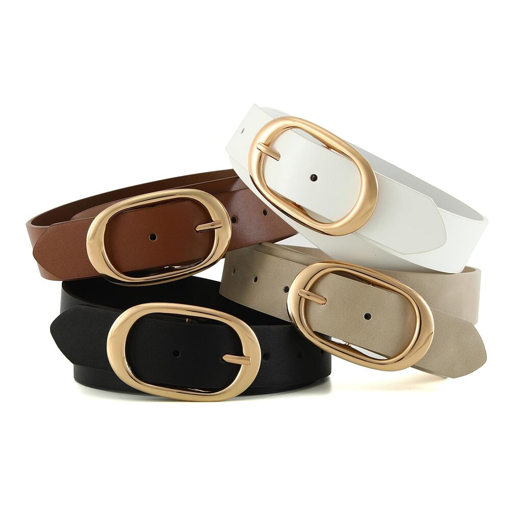 1821 Brown Women Belts For Jeans Dress Waist Belt Ladies Oval Pin Gold - Picture 5 of 6